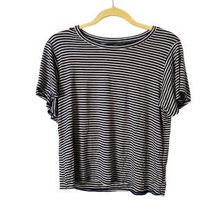 Alya Navy Blue and White Striped Crewneck‎ Tee T-Shirt
